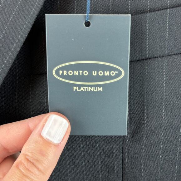 NWT Pronto Uomo Black Pinstripe Wool Platinum 2 Button Blazer Size 44 X-Long - Picture 2 of 16